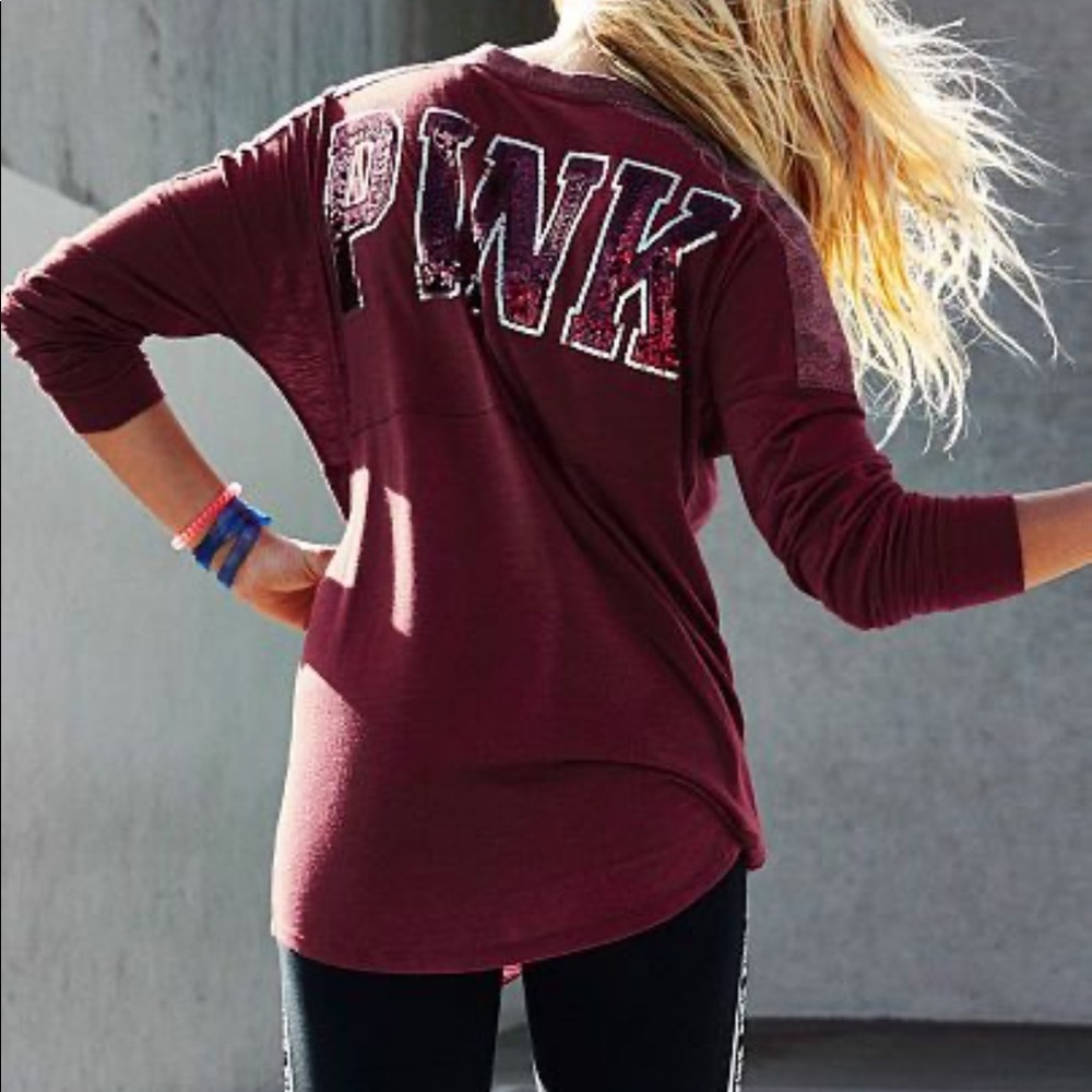 Pink Victoria’s Secret Bling V Neck Varsity Tee S